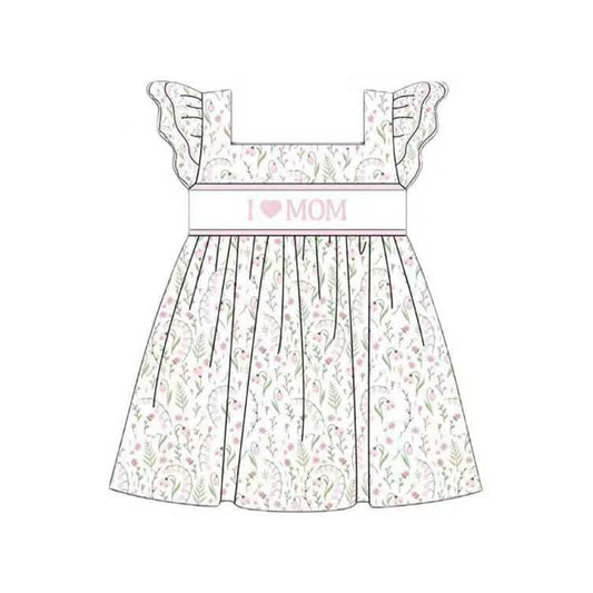 ( Moq 5 ) Preorder Baby Girls Short Sleeves I Love Mom Floral Knee Length Dress