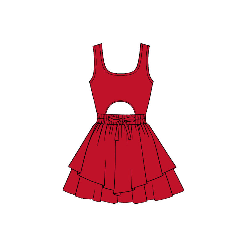 ( Moq 5 ) Preorder Baby Girls Kids Sleeveless Red Bow Yoga Shorts Dress