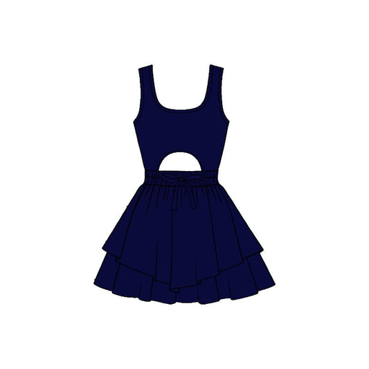 ( Moq 5 ) Preorder Baby Girls Kids Sleeveless Navy Bow Yoga Shorts Dress