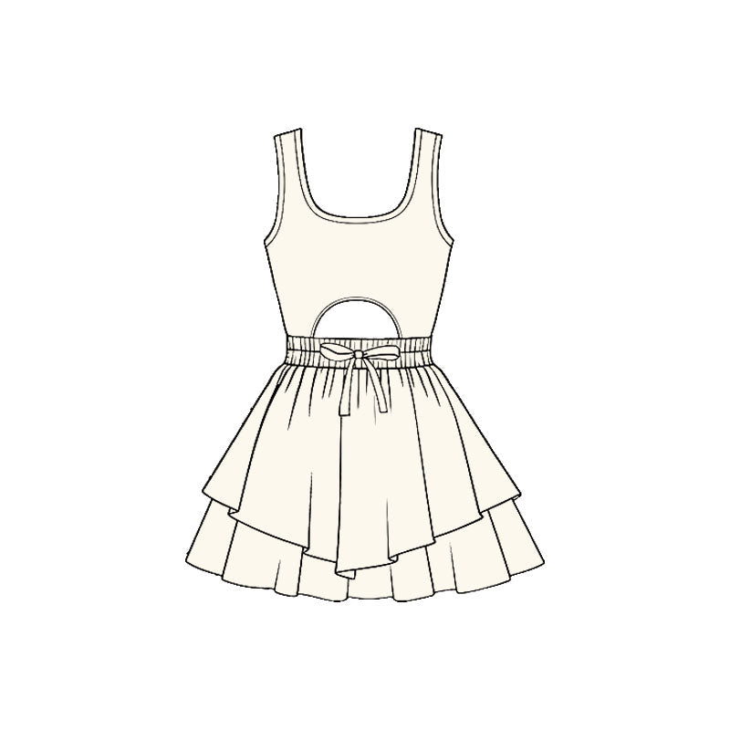 ( Moq 5 ) Preorder Baby Girls Kids Sleeveless White Bow Yoga Shorts Dress