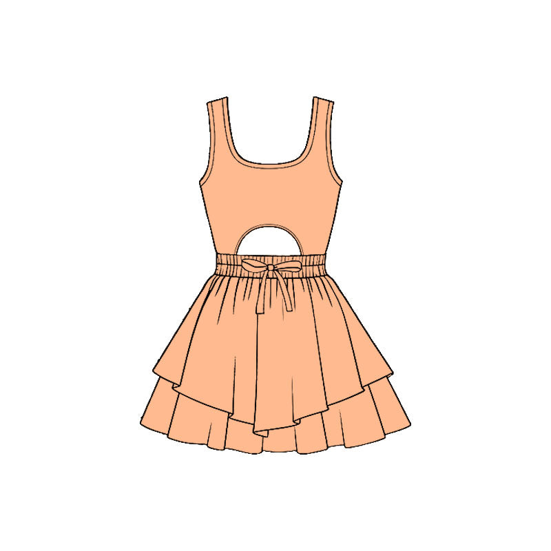 ( Moq 5 ) Preorder Baby Girls Kids Sleeveless Peach Bow Yoga Shorts Dress