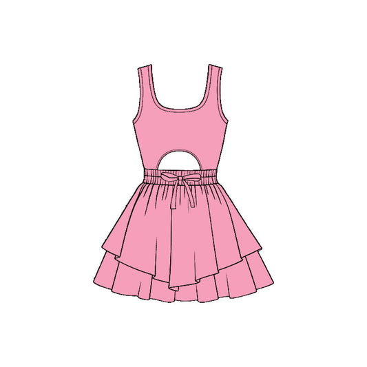( Moq 5 ) Preorder Baby Girls Kids Sleeveless Pink Bow Yoga Shorts Dress