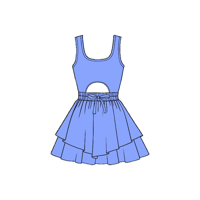 ( Moq 5 ) Preorder Baby Girls Kids Sleeveless Blue Bow Yoga Shorts Dress