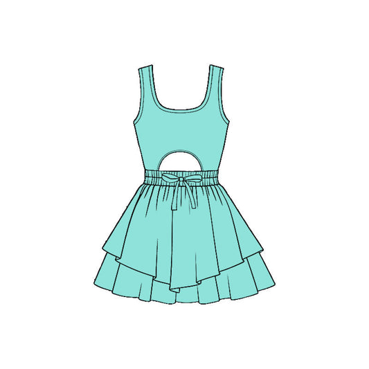 ( Moq 5 ) Preorder Baby Girls Kids Sleeveless Green Bow Yoga Shorts Dress