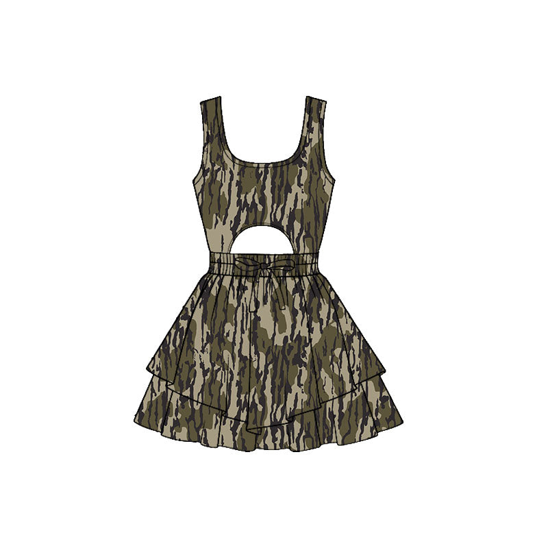 ( Moq 5 ) Preorder Baby Girls Kids Sleeveless Camo Bow Yoga Shorts Southern Dress