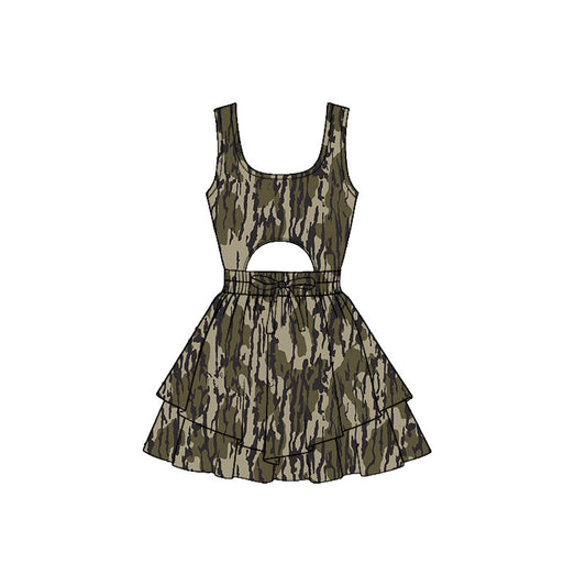 ( Moq 5 ) Preorder Baby Girls Kids Sleeveless Camo Bow Yoga Shorts Southern Dress