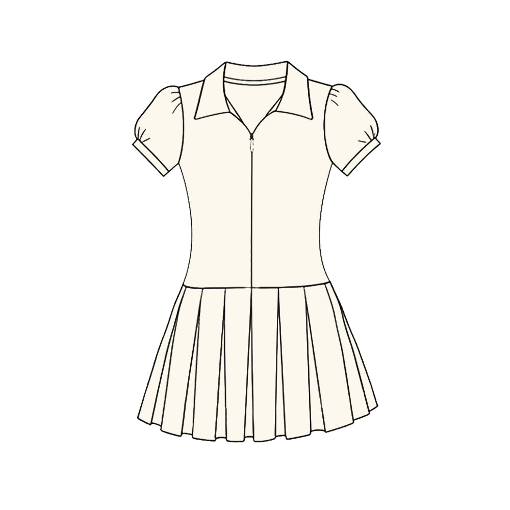 ( Moq 5 ) Preorder Baby Girls Kids White Short Sleeves Zipper Yoga Knee Length Dress