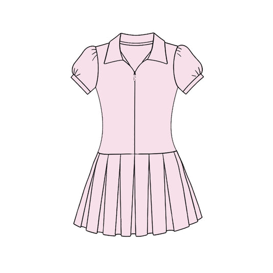 ( Moq 5 ) Preorder Baby Girls Kids Pink Short Sleeves Zipper Yoga Knee Length Dress