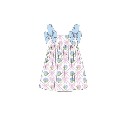 ( Moq 5 ) Preorder Baby Girls Kids Straps Flower Bows Knee Length Dress