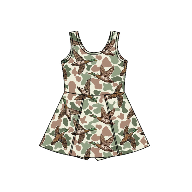 ( Moq 5 ) Preorder Baby Girls Sleeveless Ducks Green Camo Hunting Shorts Yoga Dress