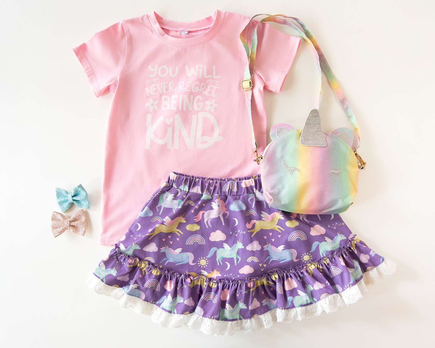 ( Moq 5 ) Preorder Baby Girls Pink Short Sleeves Shirt Ruffle Skirt Shorts Clothes Set