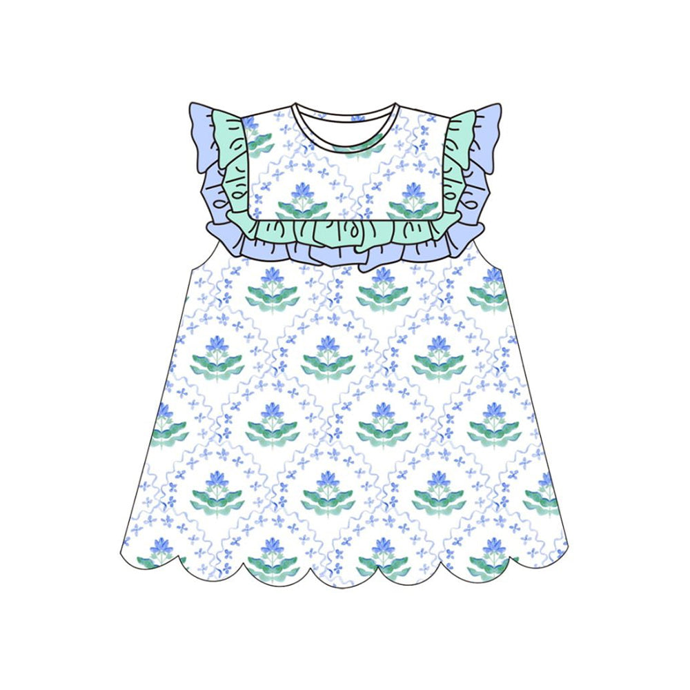 ( Moq 5 ) Preorder Baby Girls Toddler Short Sleeves Flower Ruffle Knee Length Dress