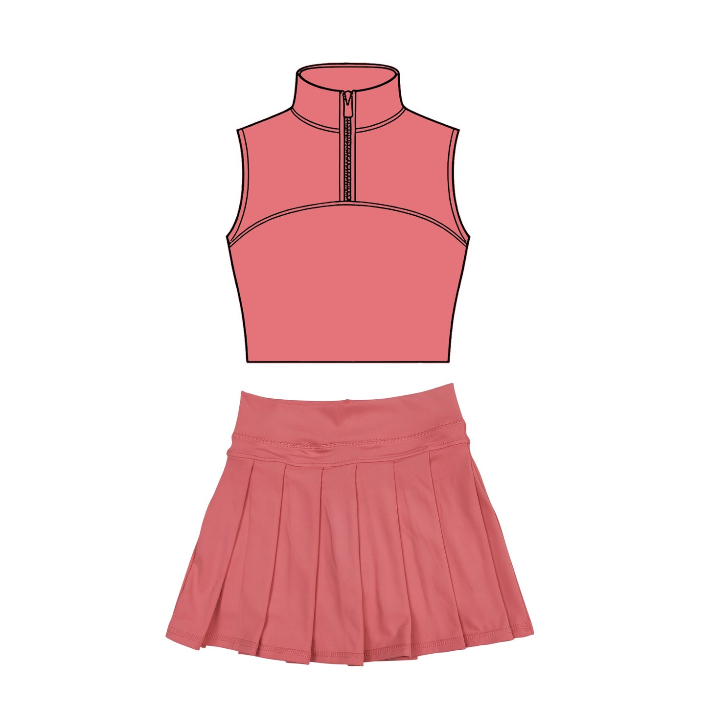 ( Moq 5 ) Preorder Baby Girls Sleeveless Zipper Tank Tops Skirt Shorts Yoga Clothes Set