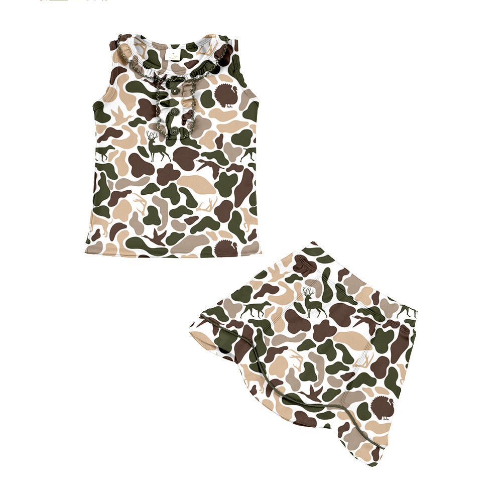 ( Moq 5 ) Preorder Baby Girls Dogs Ducks Deer Camo Buttons Tops Skirt Shorts Hunting Yoga Clothes Set