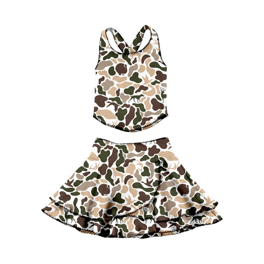 ( Moq 5 ) Preorder Baby Girls Dogs Ducks Deer Camo Tops Ruffle Skirt Shorts Yoga Clothes Set