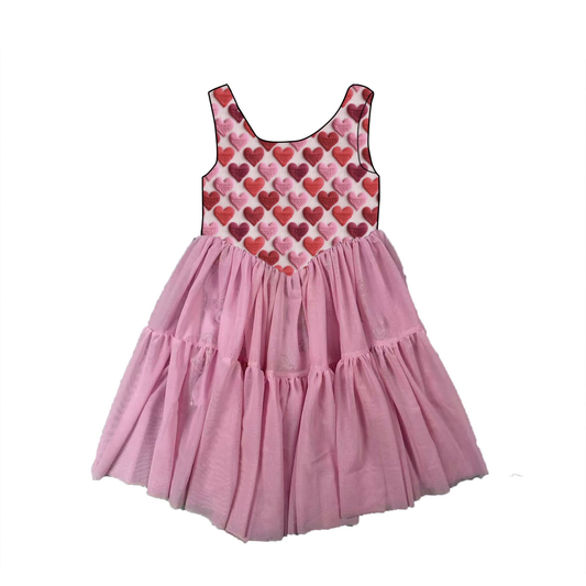 ( Moq 5 ) Preorder Baby Girls Sleeveless Hearts Valentines Pink Knee Length Dress