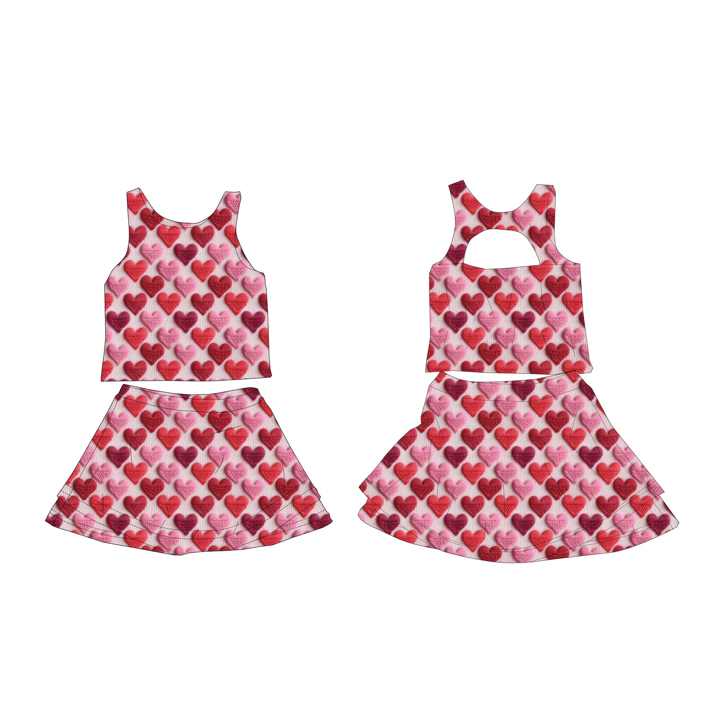 ( Moq 5 ) Preorder Baby Girls Hearts Tops Skirt Shorts Valentines Yoga Clothes Set