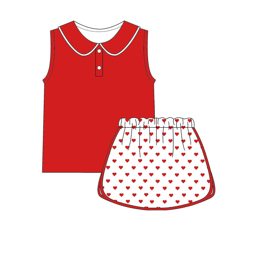 ( Moq 5 ) Preorder Baby Girls Sleeveless Red Buttons Tops Hearts Skirt Shorts Yoga Valentines Set