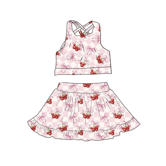 ( Moq 5 ) Preorder Baby Girls Sleeveless Bows Tops Skirt Shorts Yoga Clothes Set