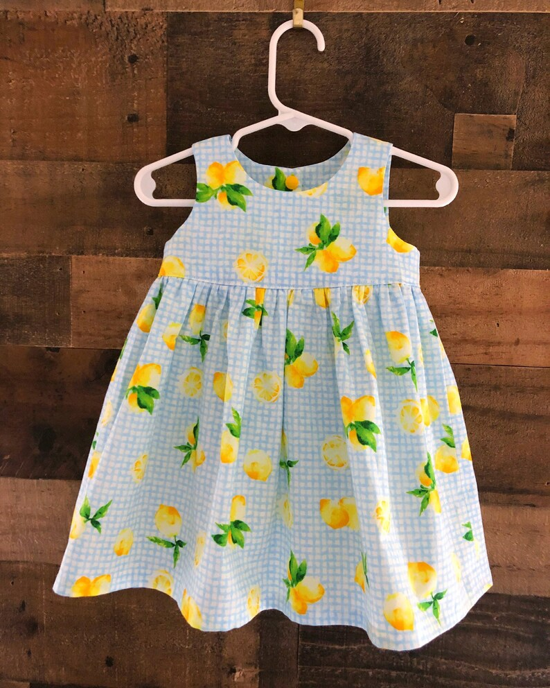 ( Moq 5 ) Preorder Baby Girls Sleeveless Lemons Plaid Knee Length Dress
