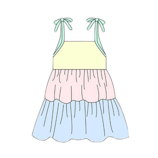 ( Moq 5 ) Preorder Baby Girls Kids Sleeveless Colorful Ruffle Summer Knee Length Dress