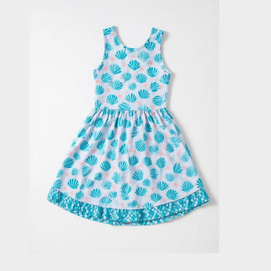 ( Moq 5 ) Preorder Baby Girls Kids Sleeveless Shells Ruffle Knee Length Dress
