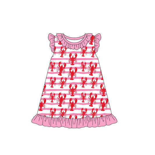 ( Moq 5 ) Preorder Baby Girls Infant Short Sleeves Crawfish Stripes Knee Length Dress