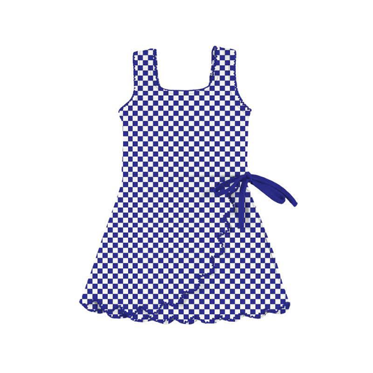( Moq 5 ) Preorder Baby Girls Purple Checked Bow Ruffle Yoga Active Shorts Knee Length Dress