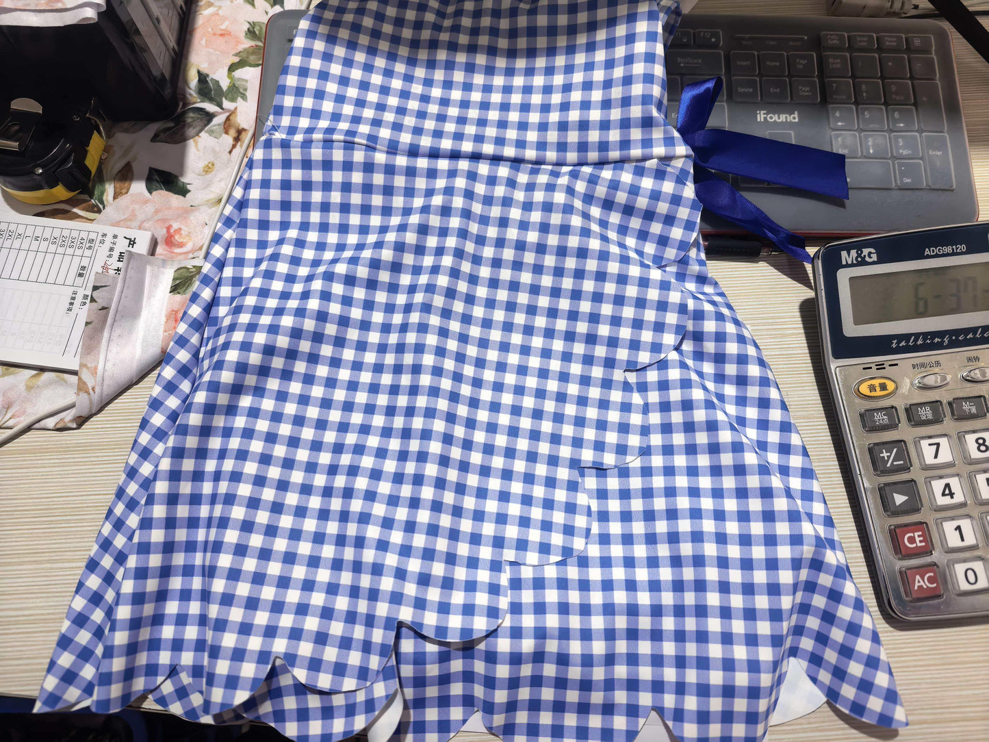 Baby Girls Blue Checked Bow Ruffle Yoga Active Shorts Knee Length Scallop Dress RTS
