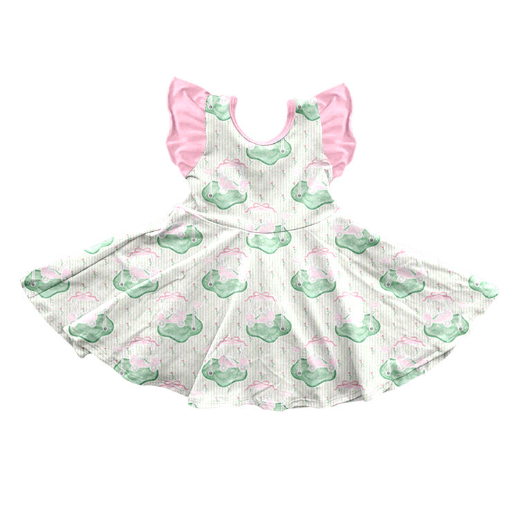 ( Moq 5 ) Preorder Baby Girls Kids Short Sleeves Golf Trucks Bows Knee Length Dress