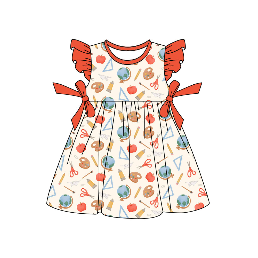 ( Moq 5 ) Preorder Baby Girls Kids Short Sleeves Pencils Back to School Knee Length Dress