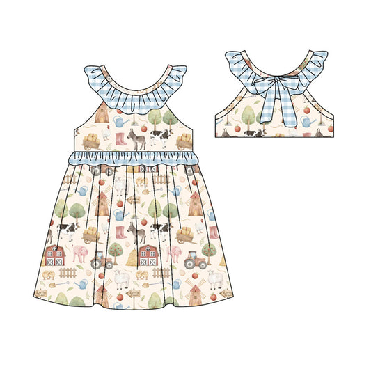 ( Moq 5 ) Preorder Baby Girls Kids Farm Animals Ruffle Knee Length Dress