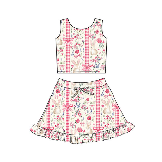 ( Moq 5 ) Preorder Baby Girls Rabbits Flowers Bows Tops Skirt Shorts Easter Yoga Clothes Set