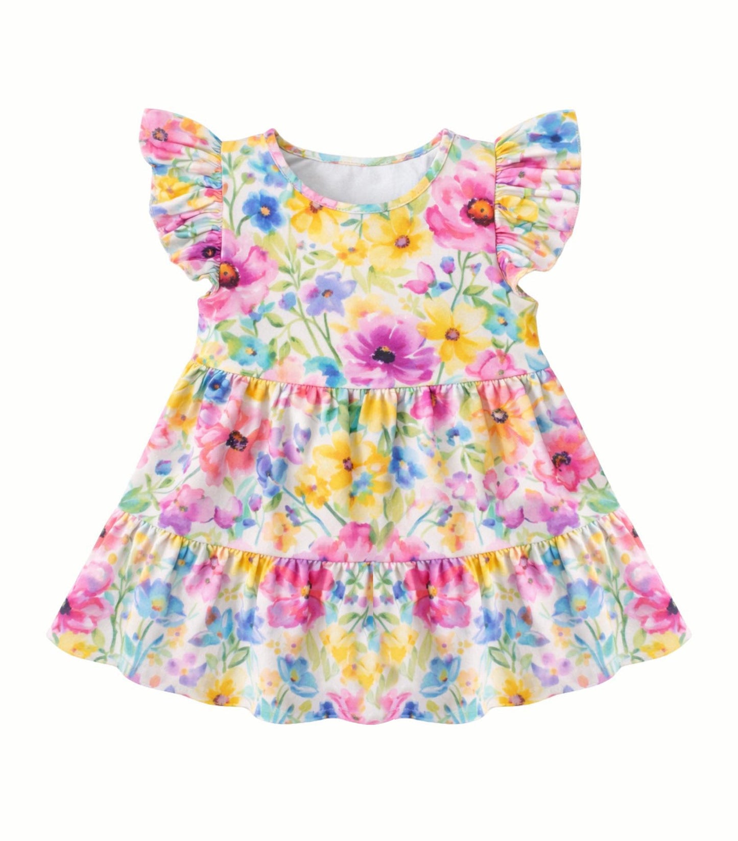 ( Moq 5 ) Preorder Baby Girls Kids Short Sleeves Flower Knee Length Dress