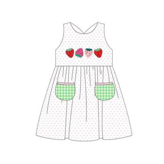 ( Moq 5 ) Preorder Baby Girls Kids Sleeveless Strawberry Pockets Knee Length Dress