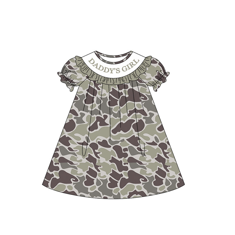 ( Moq 5 ) Preorder Baby Girls Short Sleeves Daddy's Girl Dark Grey Camo Knee Length Dress