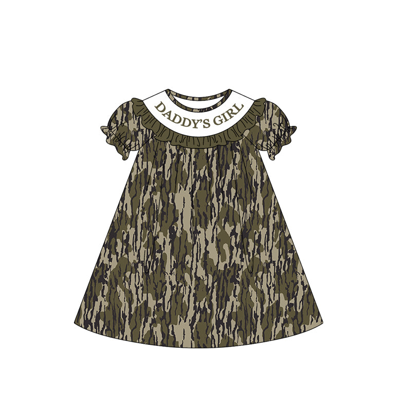 ( Moq 5 ) Preorder Baby Girls Short Sleeves Daddy's Girl Camo Knee Length Dress