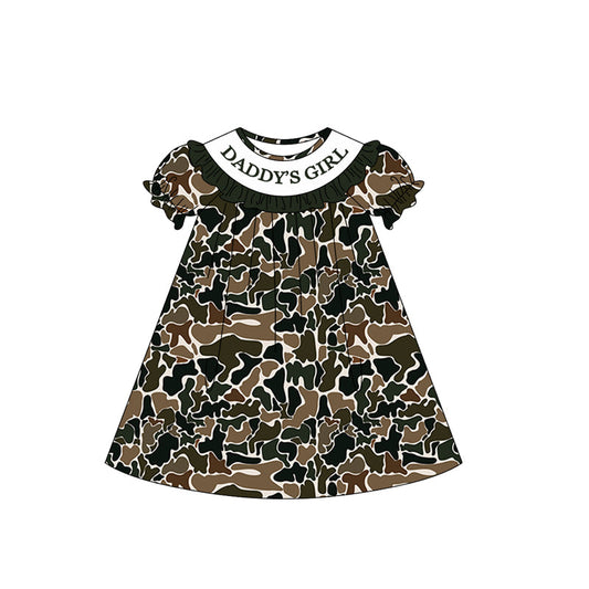 ( Moq 5 ) Preorder Baby Short Sleeves Daddy's Girl Brown Green Camo Knee Length Dress