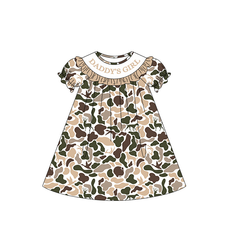 ( Moq 5 ) Preorder Baby Short Sleeves Daddy's Girl Ducks Deer Dogs Camo Knee Length Dress