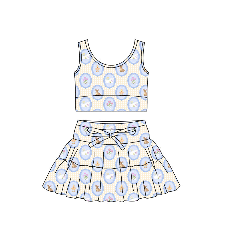 ( Moq 5 ) Preorder Baby Girls Rabbits Bows Flower Tops Shorts Skirt Easter Yoga Active Clothes Set