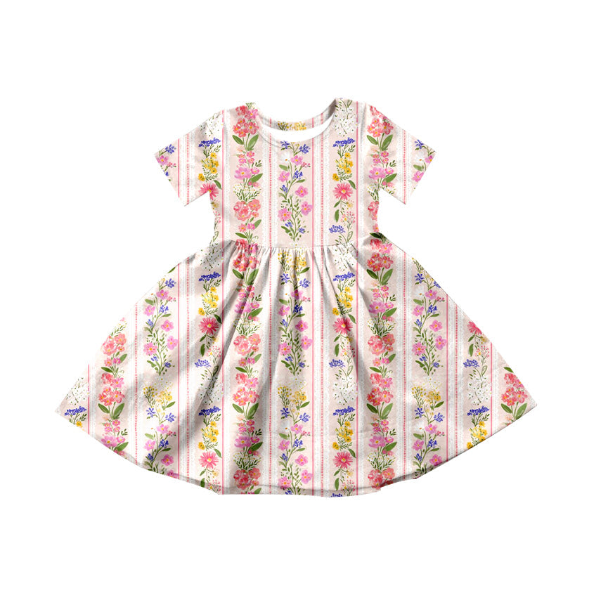 ( Moq 5 ) Preorder Baby Girls Toddler Short Sleeves Flower Knee Length Dress