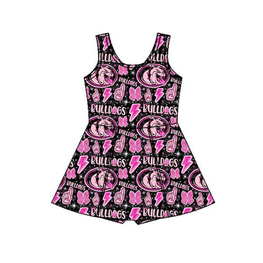 ( Moq 5 ) Preorder Baby Girls Kids Sleeveless Dogs Football Pink Bows Team Cheer Yoga Shorts Dress