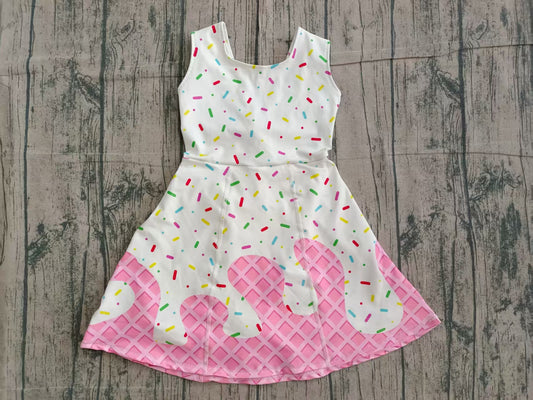 ( No moq ) Preorder Baby Girls Kids Sleeveless Sprinkles Pink Drips Yoga Knee Length Yoga Dress