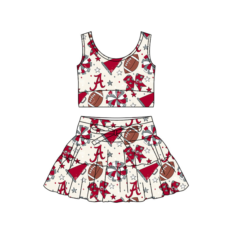 ( Moq 5 ) Preorder Baby Girls Kids Sleeveless Bows Football Tops Cheer Team Shorts Skirt Yoga Set