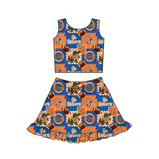 ( Moq 5 ) Preorder Baby Girls Kids Sleeveless Football Tops Shorts Skirt Team Yoga Clothes Set