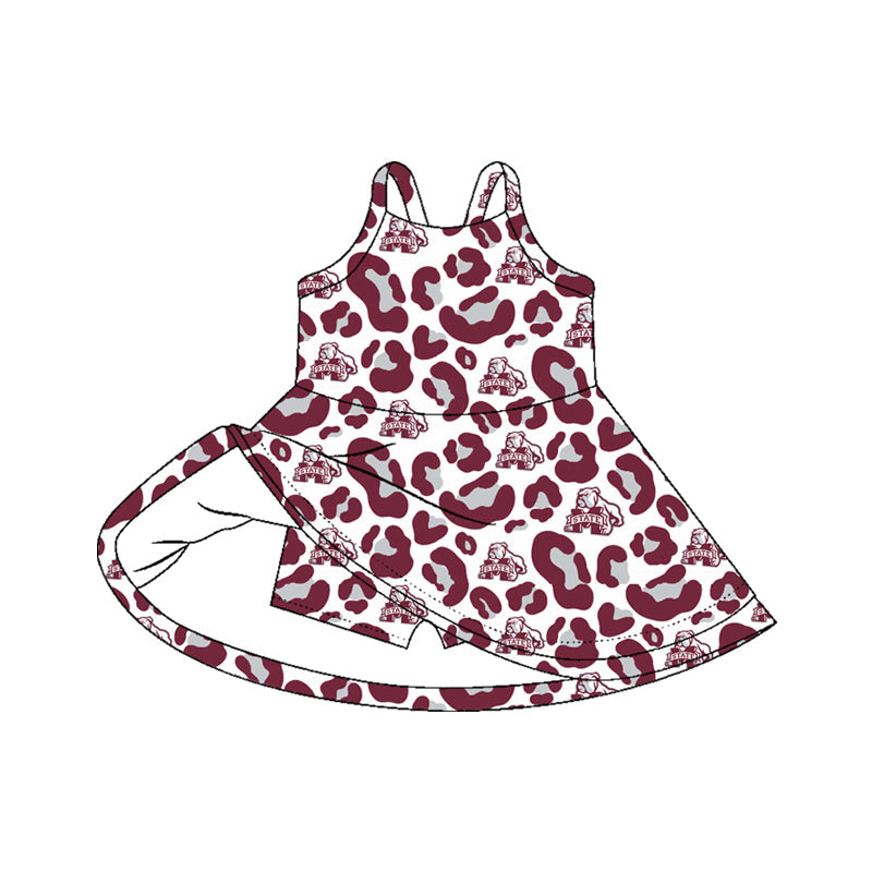 ( Moq 5 ) Preorder Baby Girls Kids Straps Leopard Dogs Team Yoga Active Shorts Knee Length Dress