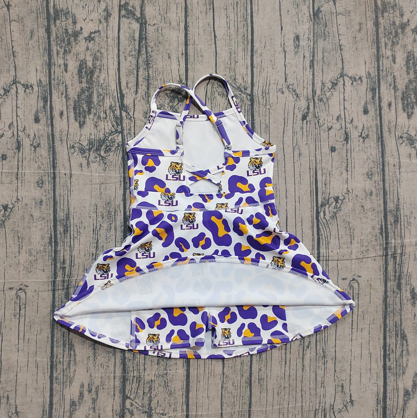 Baby Girls Kids Straps Purple Leopard Tigers Team Yoga Active Shorts Knee Length Dress RTS