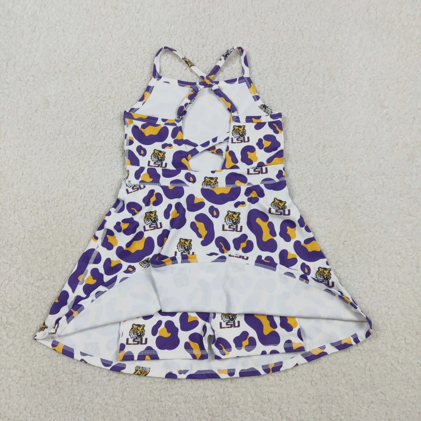 Sibling Baby Girls Adult Women Purple Leopard Tigers Team Yoga Active Shorts Dress RTS