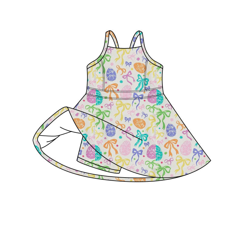 ( Moq 5 ) Preorder Baby Girls Kids Straps Eggs Bows Easter Yoga Active Knee Length Dress