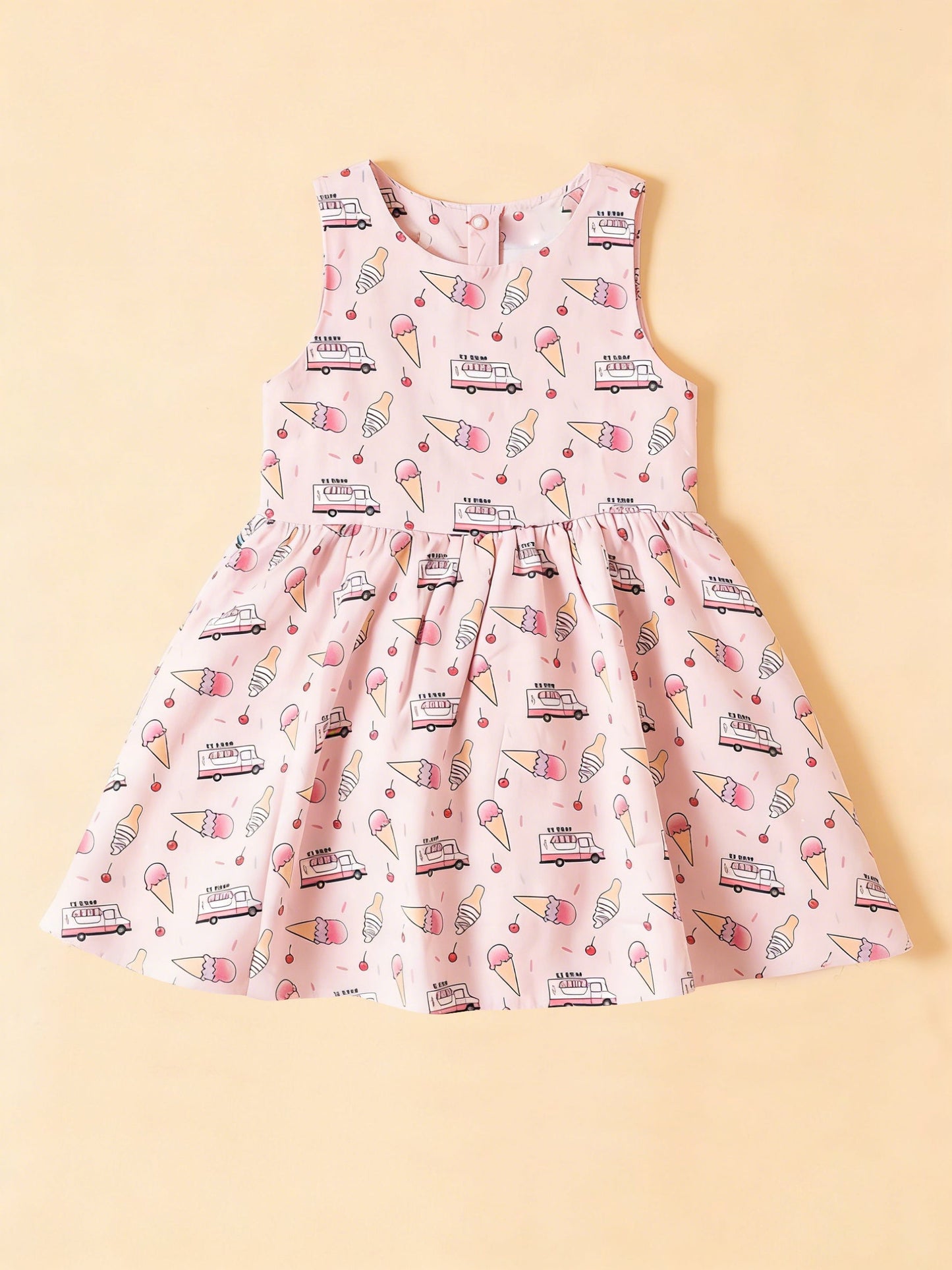 ( Moq 5 ) Preorder Baby Girls Kids Sleeveless Popsicles Trucks Knee Length Dress